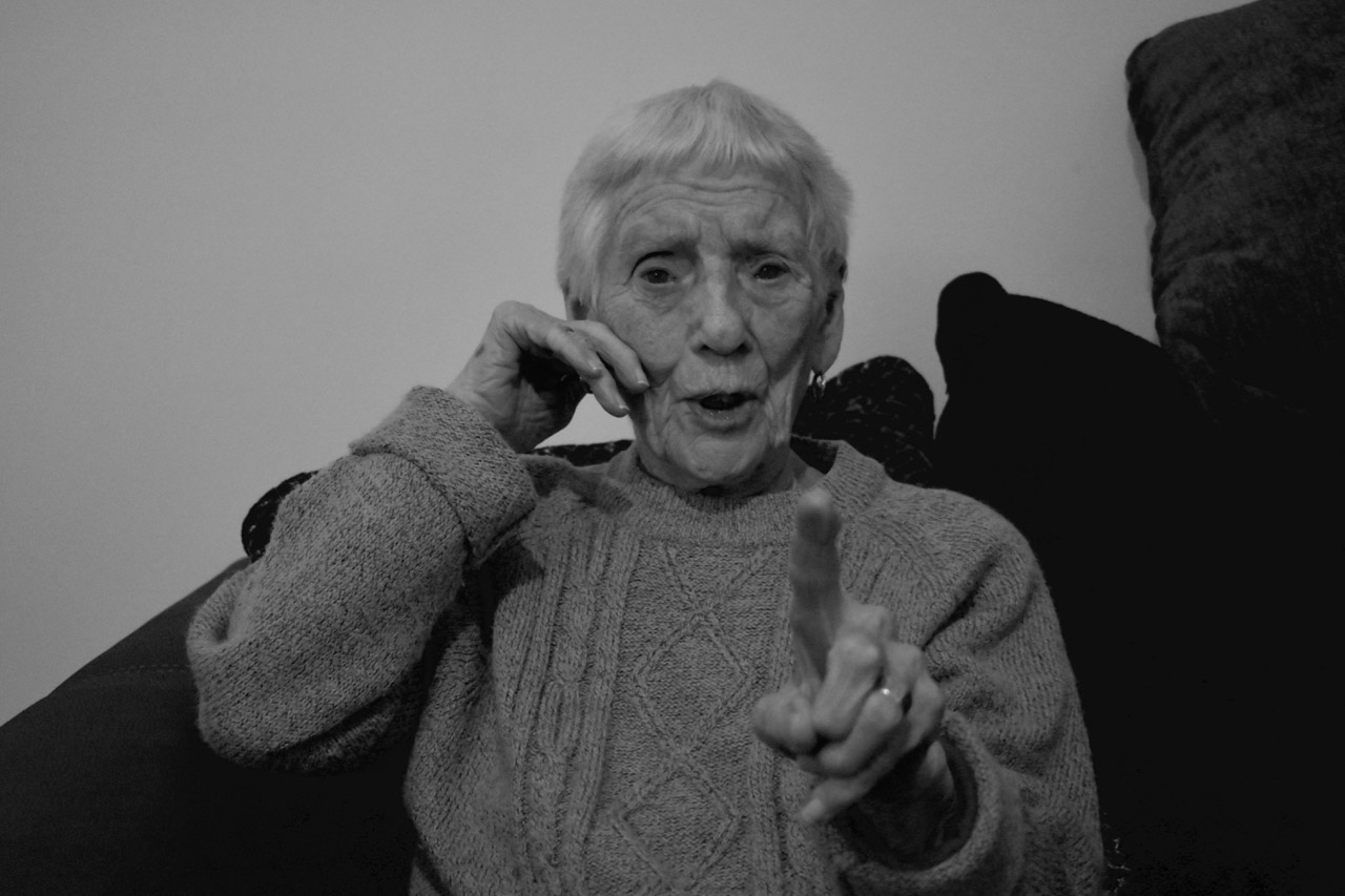 Nan pointing at camera