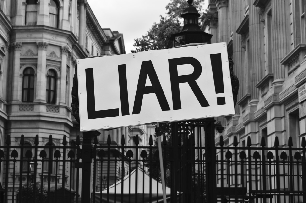 Protest sign saying Liar in large letter